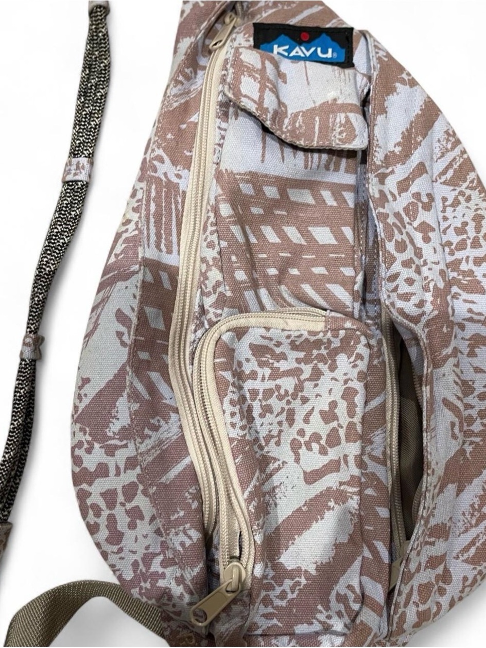 Kavu Sling Bag in Beige and Cream Camo